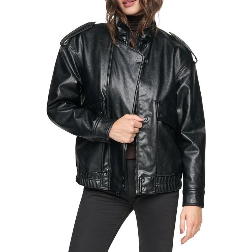 Andrew Marc Womens  Sorbow Relaxed Bomber Jacket, Black